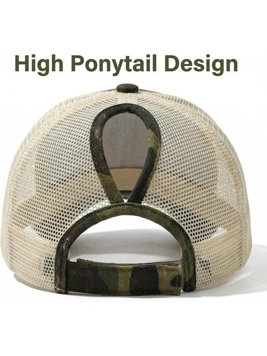 〽️Women Criss Camo High Ponytail Baseball Cap Trucker Bad Hair Day Adjustable main image 5